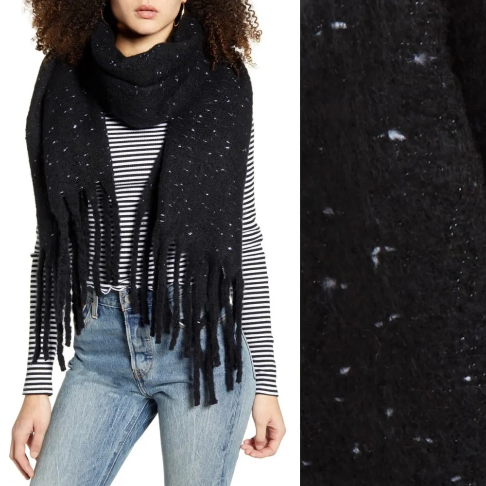 NEW Nordstrom BP Fringe Trim Muffler Scarf Black